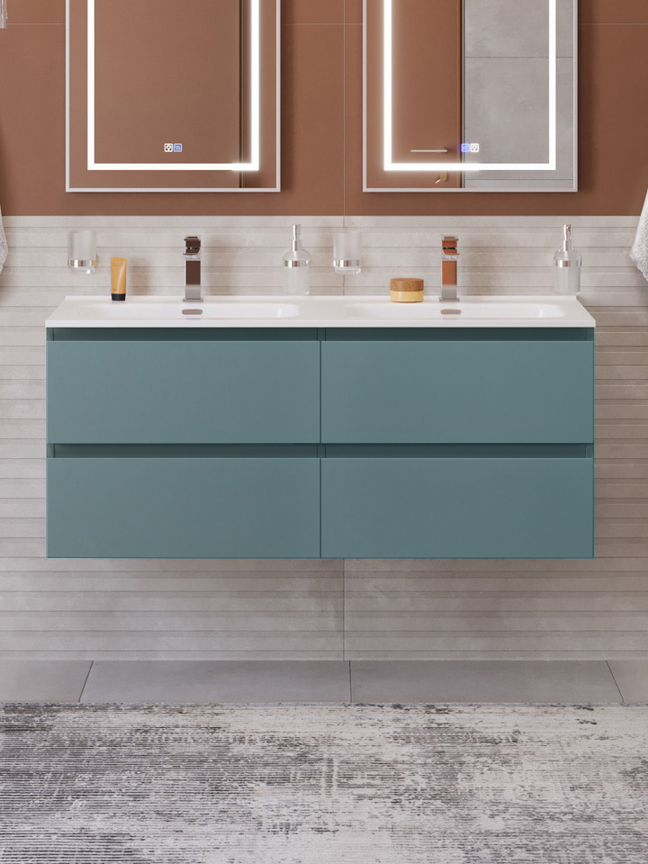 

Тумба с раковиной BelBagno Kraft 120 подвесная, матовая голубая, раковина bb1200-2-etl, для двоих
