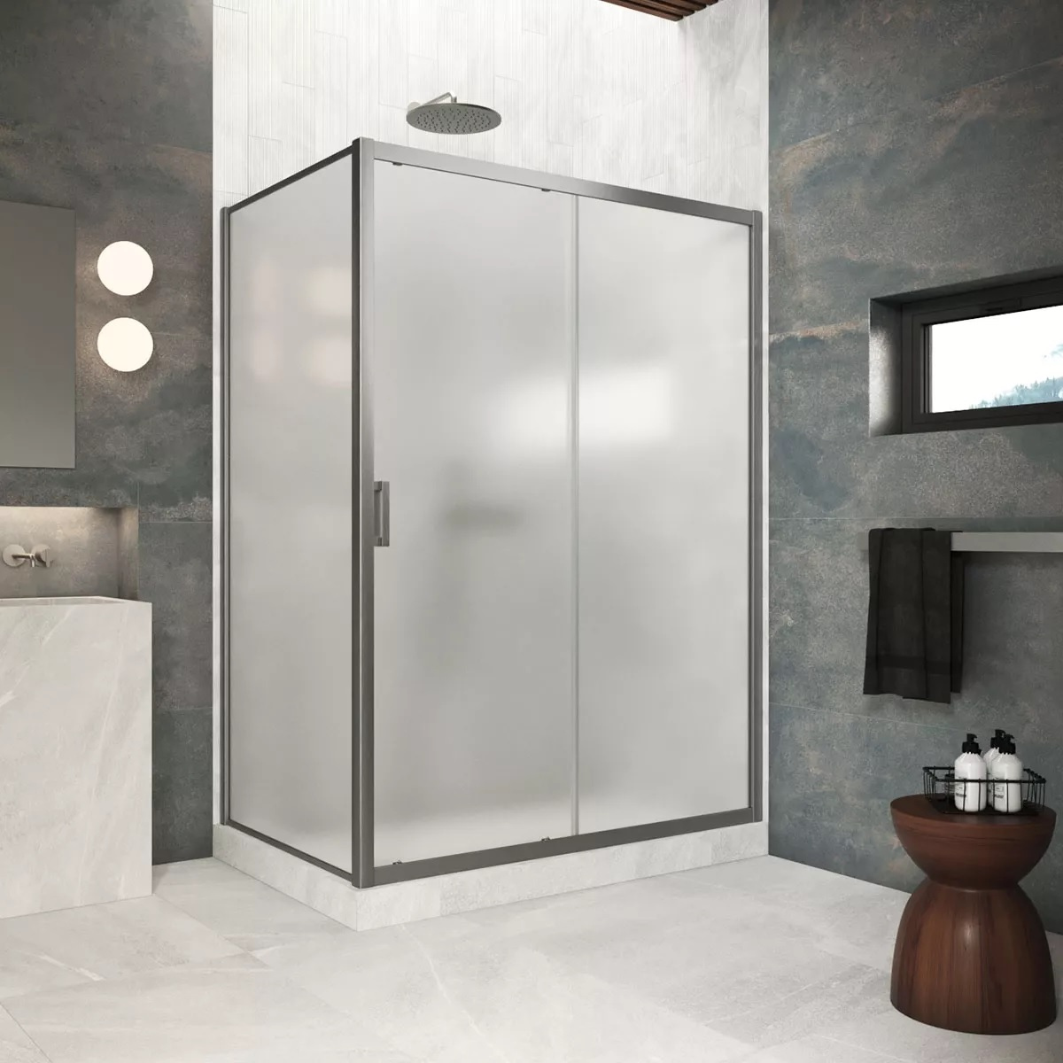 

Душевой уголок Vegas Glass ZP+ZPV Protec 100*100 11 10 профиль оружейная сталь, стекло сатин