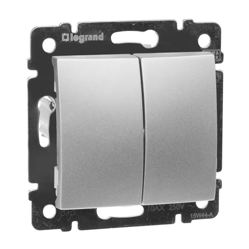 

Переключатель двухклавишный на 2 направления Legrand Valena 10A 250V алюминий 770108
