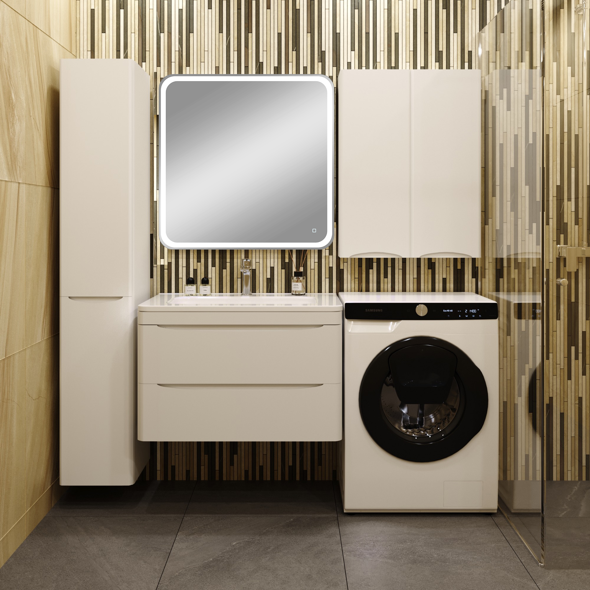 

Мебель для ванной комнаты Style Line Бергамо Мини 80 Люкс Plus подвесная, антискрейтч белая, зеркало DIWO Коломна