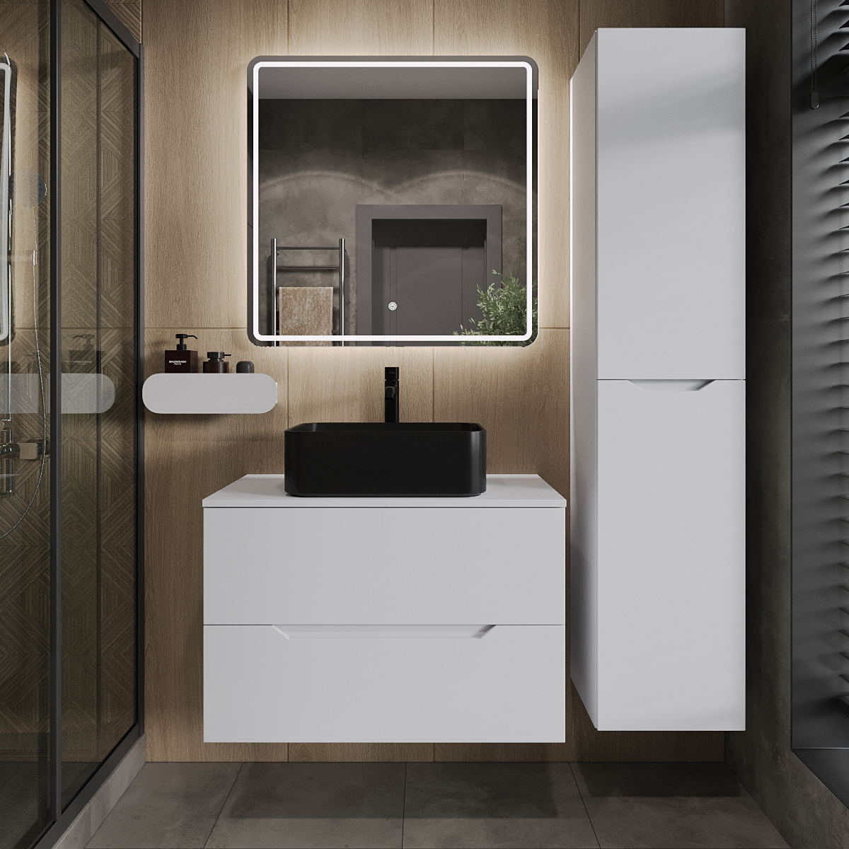 

Мебель для ванной комнаты Orange Line 80 подвесная, 2 ящика, матовая белая с раковиной B02-460MB