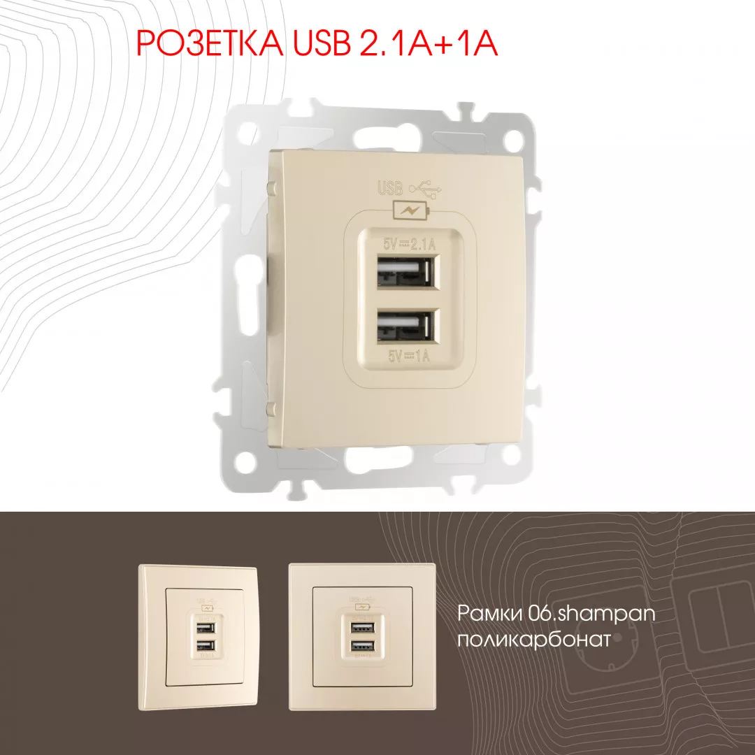 

Розетка USB 2.1А+1А Arte Milano 206.46-1.shampan