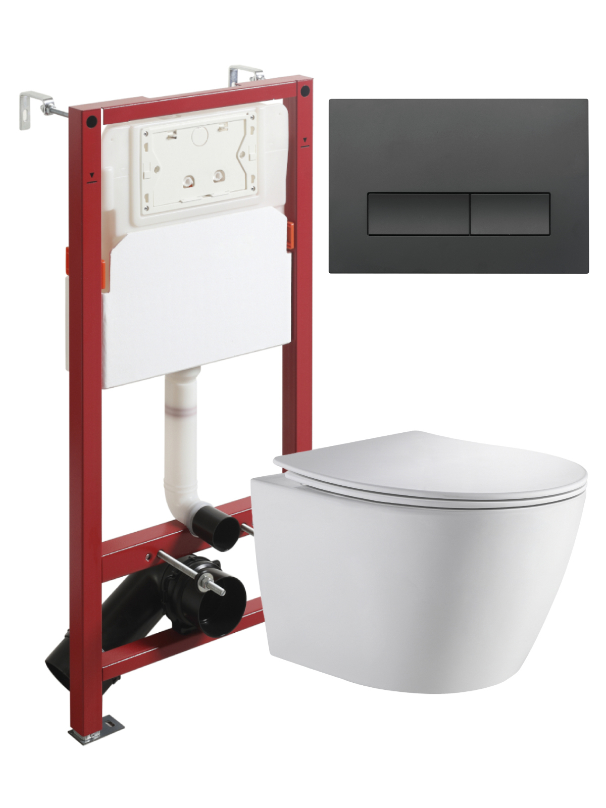 

Комплект Orange CI07-150W+APB244 Унитаз подвесной безободковый, с микролифтом + Система инсталляции + Кнопка смыва матовая черная