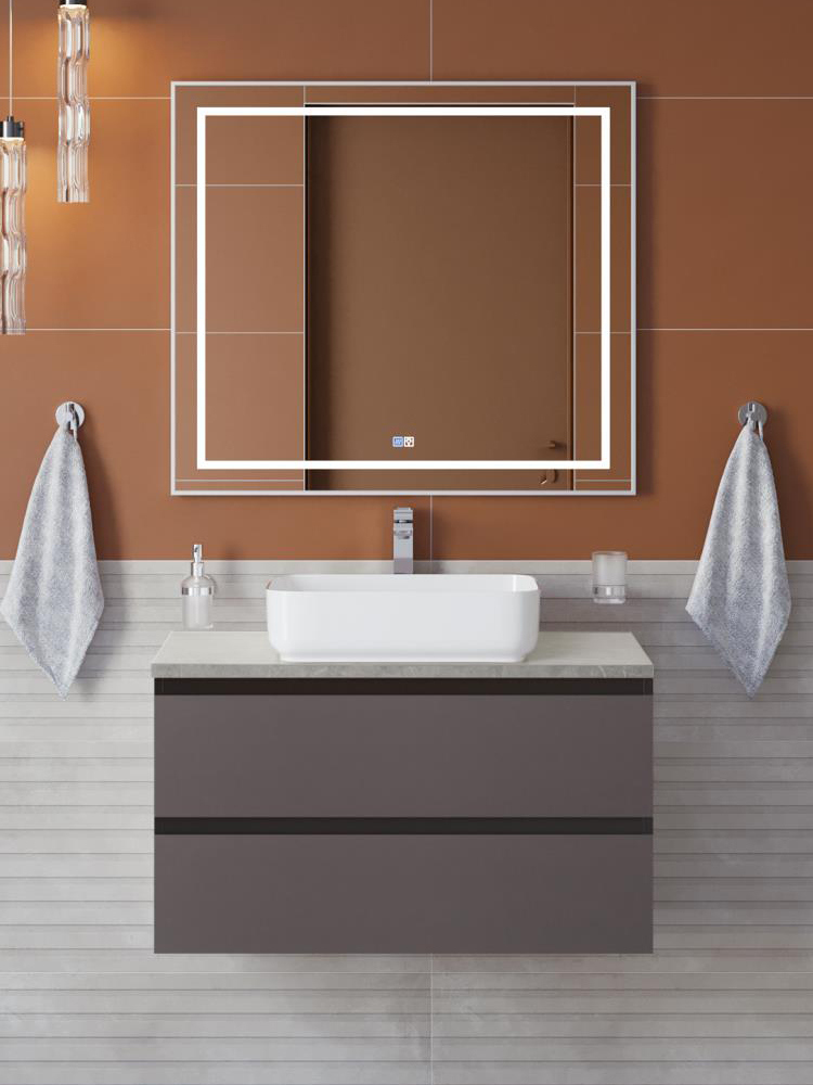 

Мебель для ванной комнаты BelBagno Kraft 80 подвесная, матовая темно-серая, столешница kep-80-mgl, раковина BB1304