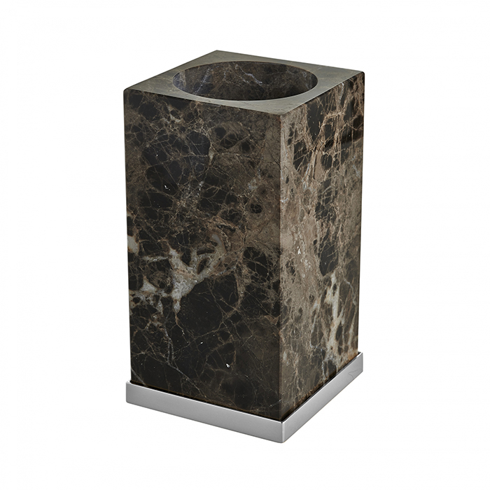 

3SC(Palace Marble) Стакан для зубных щеток настольный 7,5хh14х7,5 см, мрамор Emperador Dark/латунь, цвет Хром