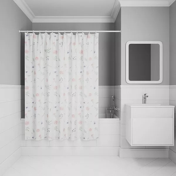 Шторы для ванной  Santehnika Room Штора для ванной IDDIS Base 180х200 BF01P18i11 белая, цветы