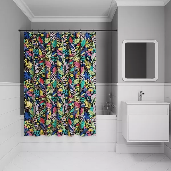 Шторы для ванной  Santehnika Room Штора для ванной IDDIS Base 180х200 BF03P18i11 черная, цветы