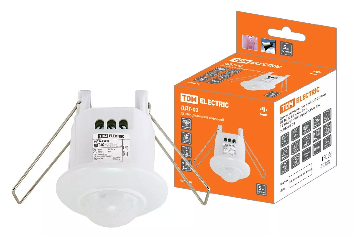 

Датчик движения инфракрасный TDM Electric ДДТ-02 SQ0324-0026