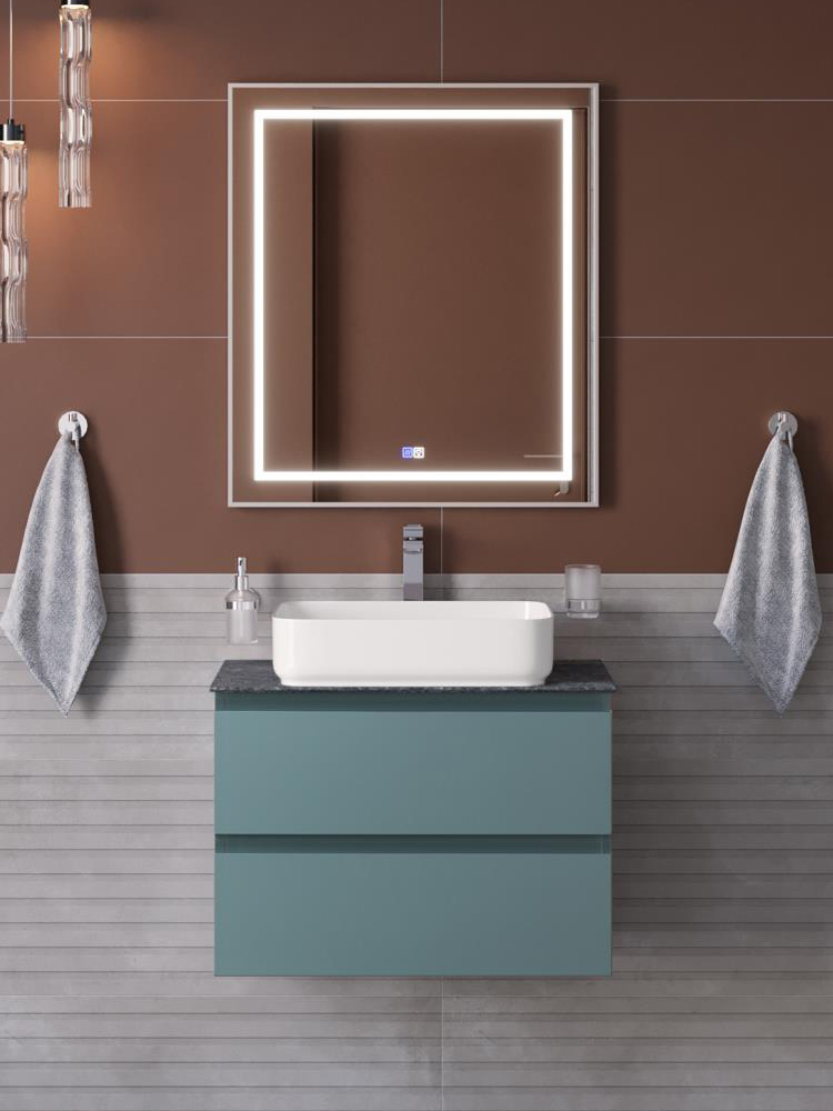 

Мебель для ванной комнаты BelBagno Kraft 60 подвесная, матовая голубая, столешница kep-60-grn, раковина BB1304