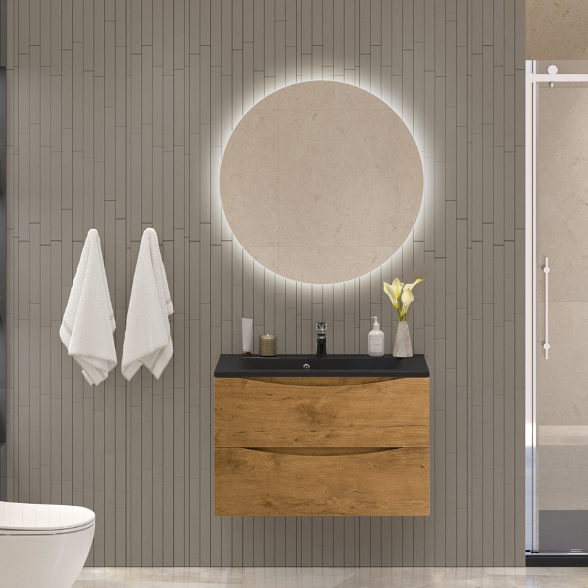 

Мебель для ванной комнаты BelBagno Marino 80 подвесная, rovere nature, черная раовина