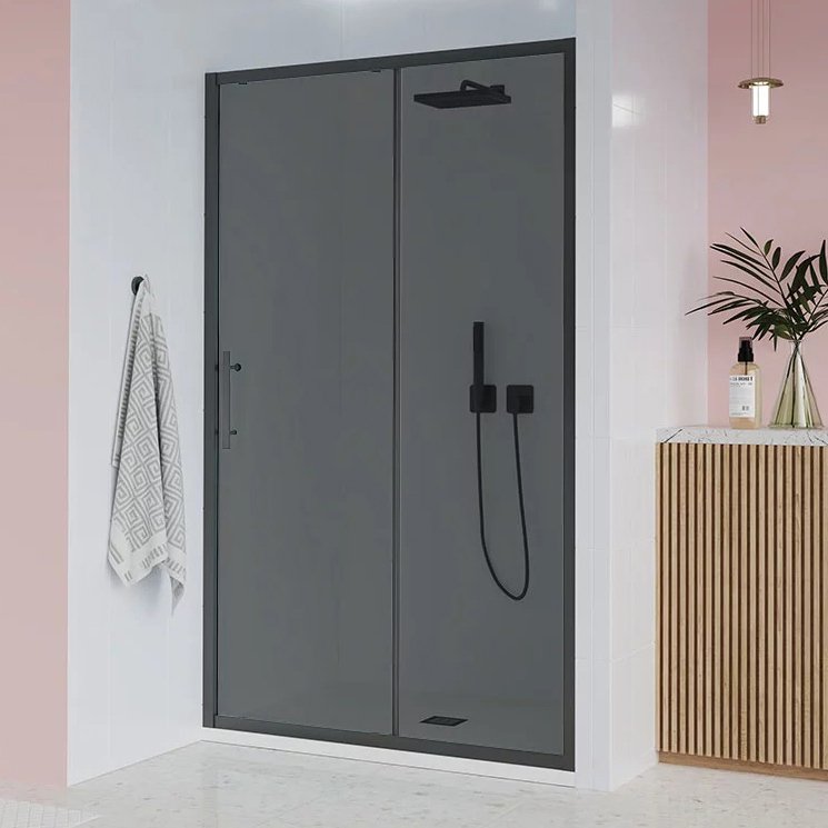 

Душевая дверь в нишу Veconi Evo 100 B 100 см, профиль матовый черный, стекло матовое тонированное