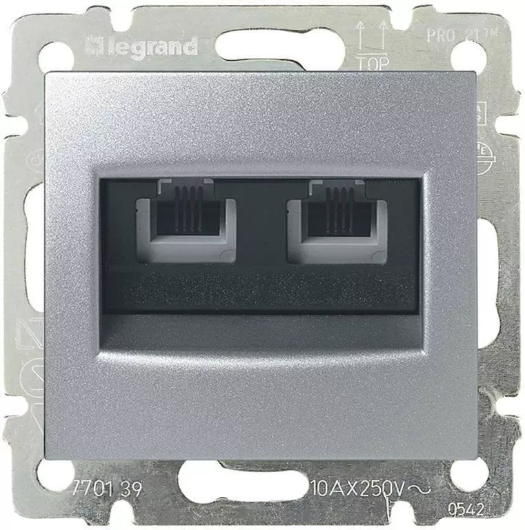 

Розетка телефонная 2хRJ11 Legrand Valena алюминий 770139
