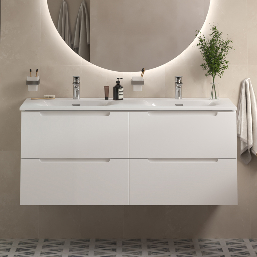 

Тумба с раковиной BelBagno Etna 120 для двоих, bianco lucido, раковина BB-8099-120-2