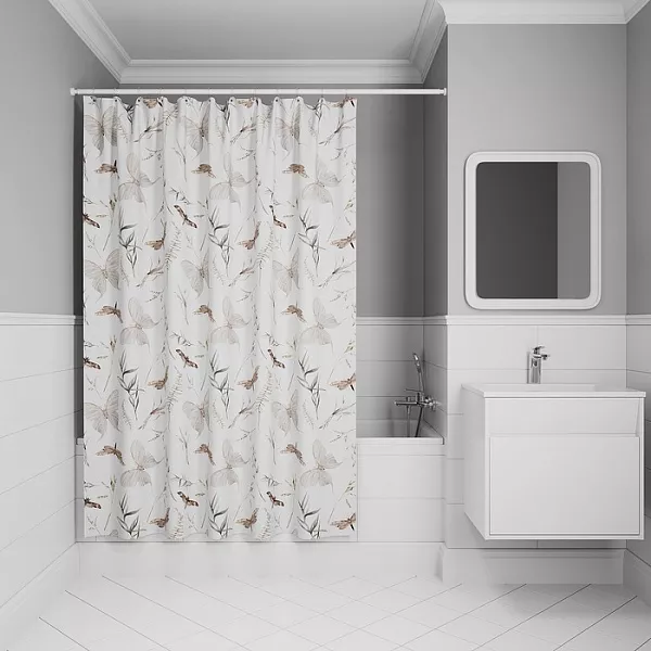 

Штора для ванной IDDIS Base 180х200 BP05P18i11 белая, бабочки