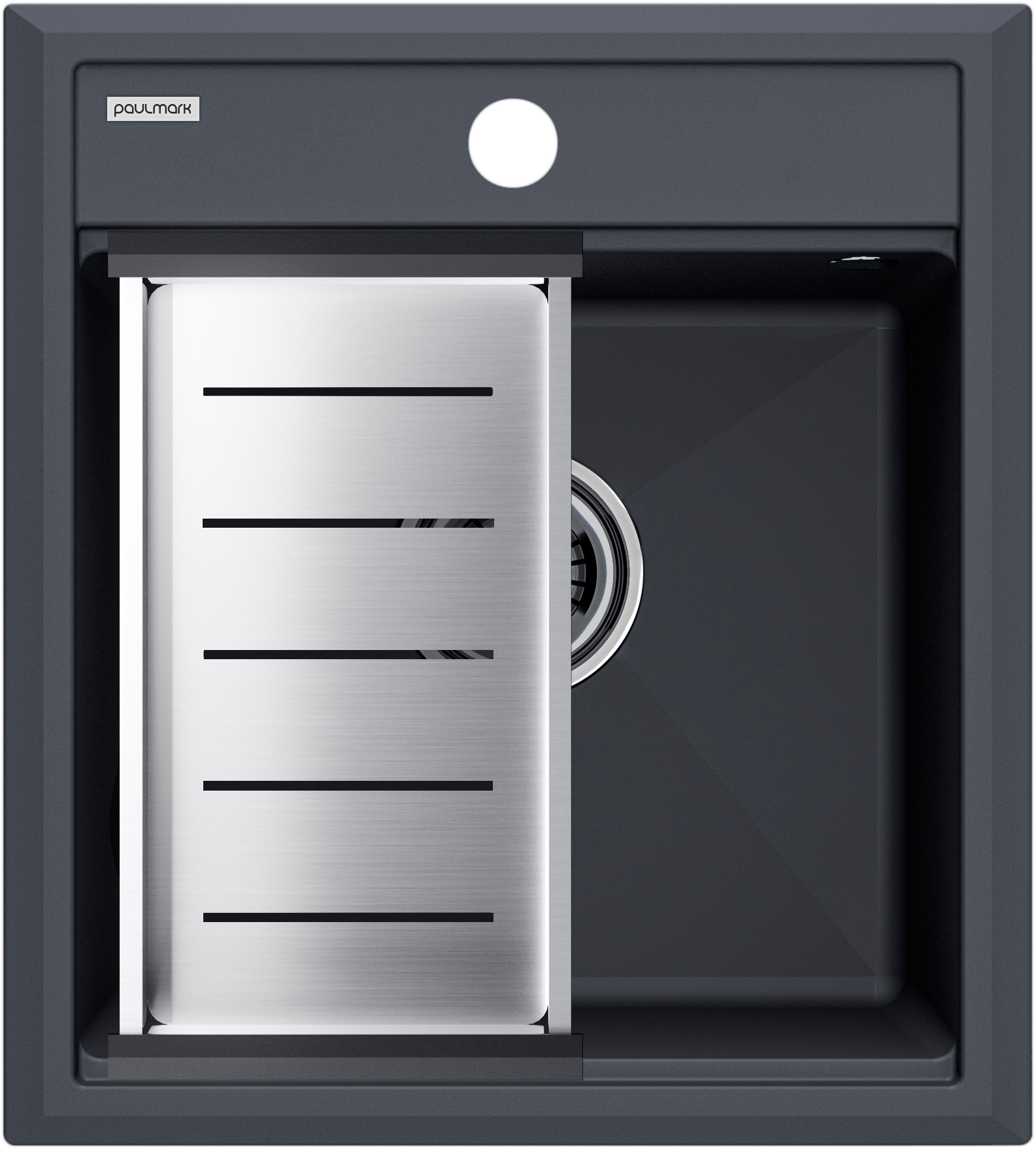 

Мойка кухонная Paulmark Stepia PM114651-AN+A375-BS с коландером, антрацит