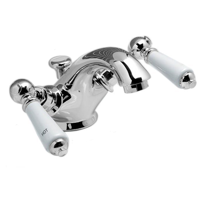 

Devon Dandy Смеситель для раковины на 1 отв., с донным клапаном, c ручками белыми, изменилась форма носика, цвет: хром