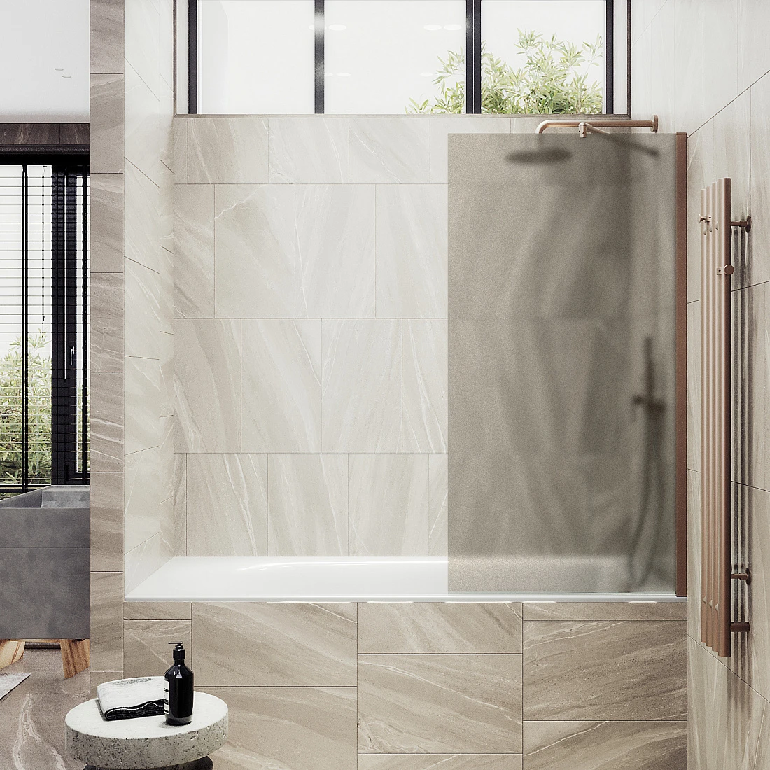 

Шторка на ванну Maybahglass 90x140 широкий профиль бронза, стекло бронза матовое