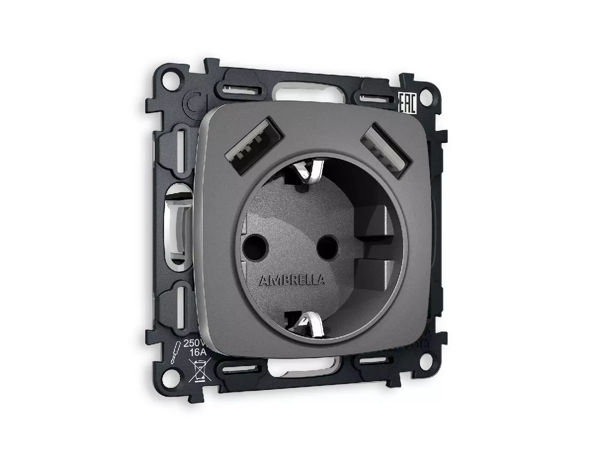 

Комплект механизма розетки 2USB A+A 18W (быстрая зарядка) с/з Ambrella Volt Omega MO659010