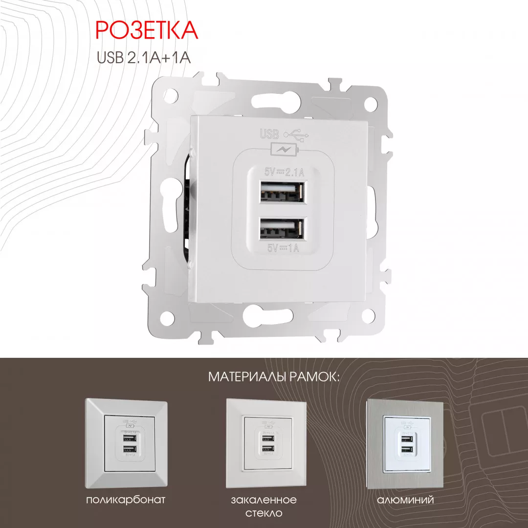 

Розетка USB 2.1А+1А Arte Milano 203.46-1.silver