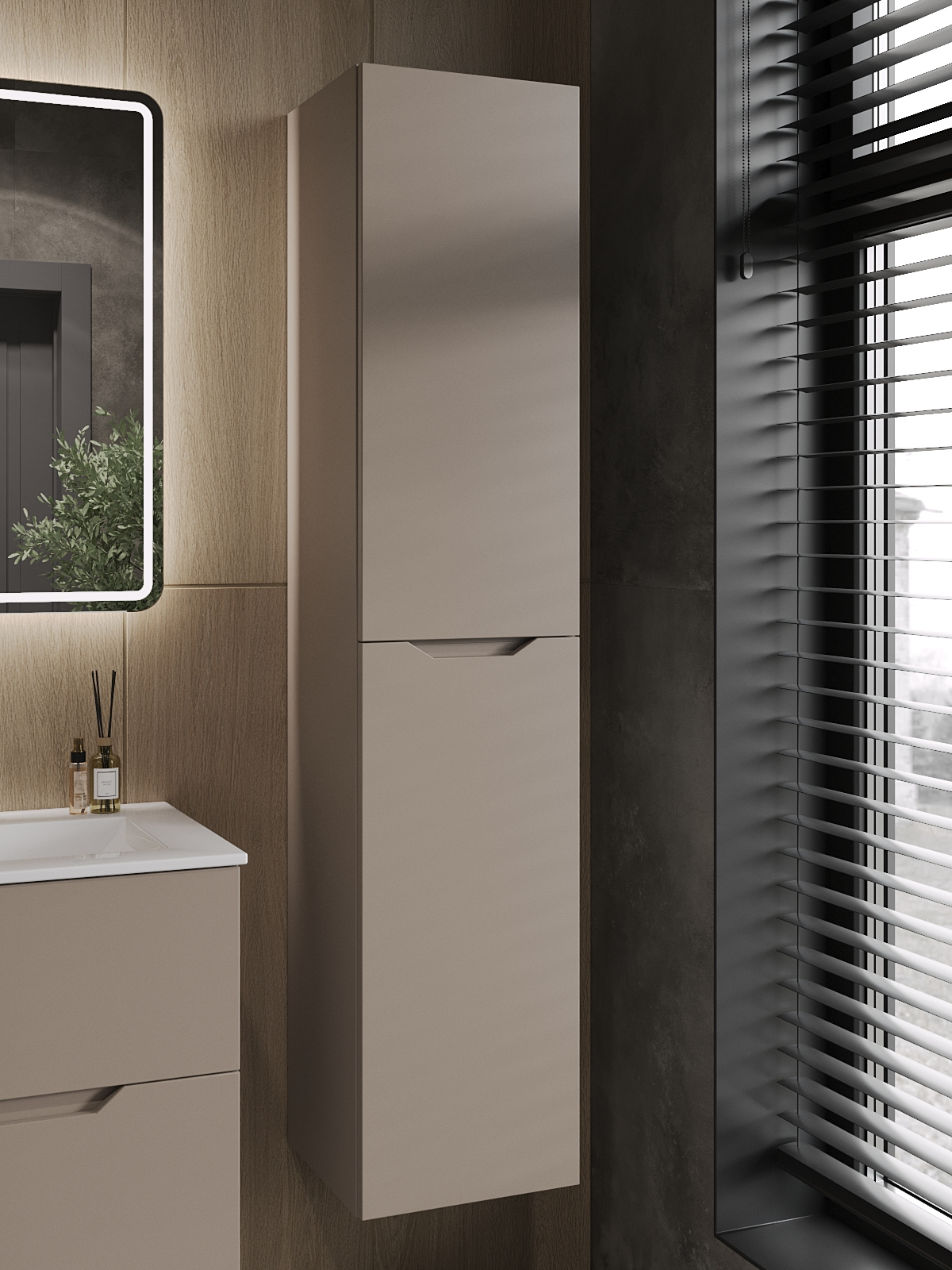 

Шкаф-пенал для ванной Orange Line 35 правый, матовый латте