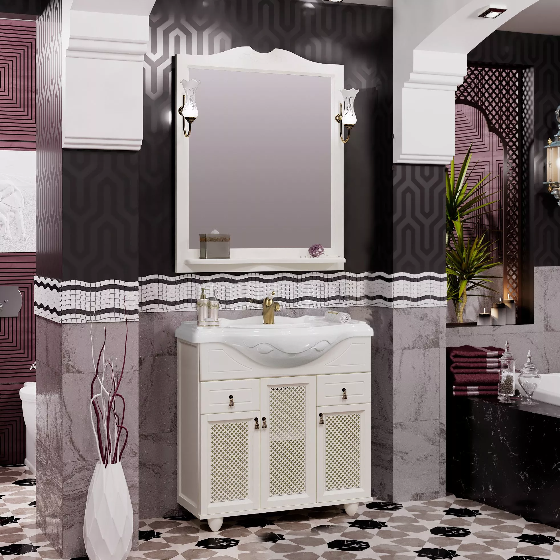 Мебель для ванной Opadiris Тибет 85 с декоративной решеткой, слоновая кость, цвет бежевый - фото 1