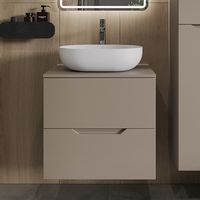 

Тумба с раковиной Orange Line 60 подвесная, 2 ящика, матовый латте с раковиной B05-480W