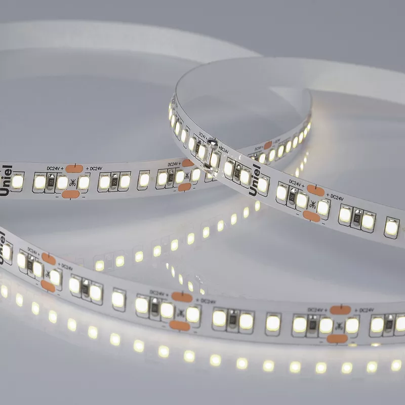 

Светодиодная лента Uniel ULS-2835-168LED/m-10mm-IP20-DC24V-14W/m-5M-4000K катушка в герметичной упаковке