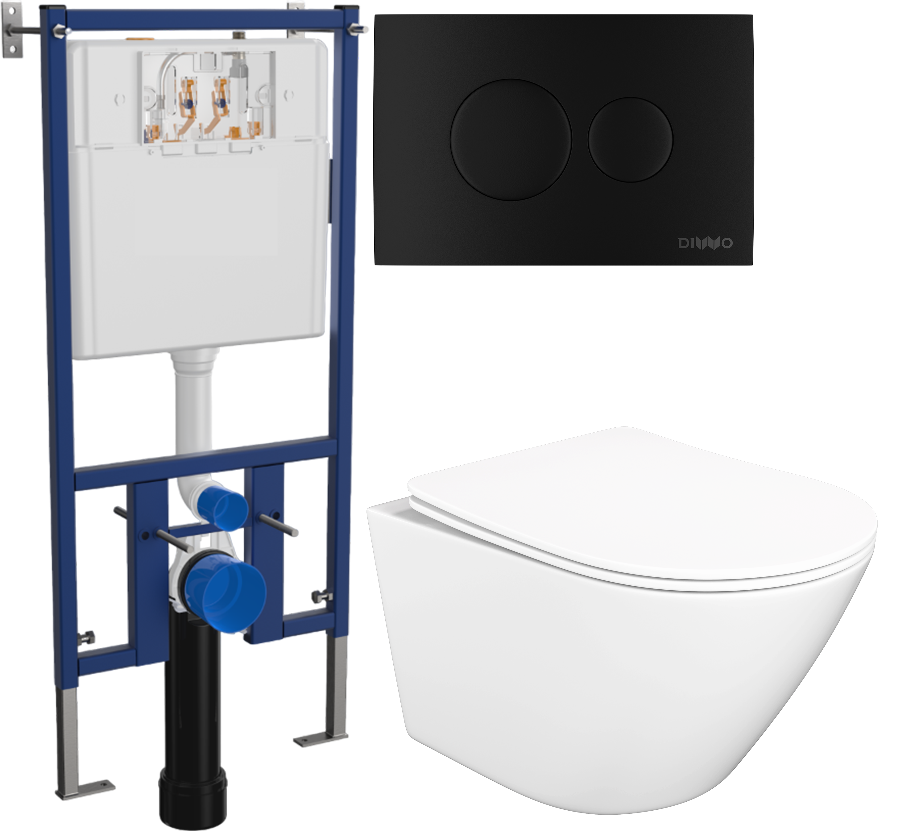 Комплект 3 в 1 Унитаз подвесной STWORKI Левангер S07401WH безободковый смыв Торнадо с микролифтом антивсплеск Инсталляция DIWO 4501 Кнопка 7313 цвет матовый черный 20076₽