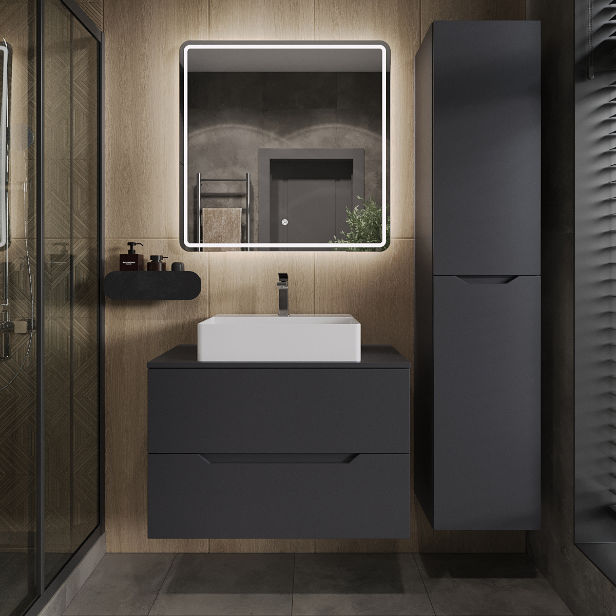 

Мебель для ванной комнаты Orange Line 80 подвесная, 2 ящика, матовый графит с раковиной B04-500W