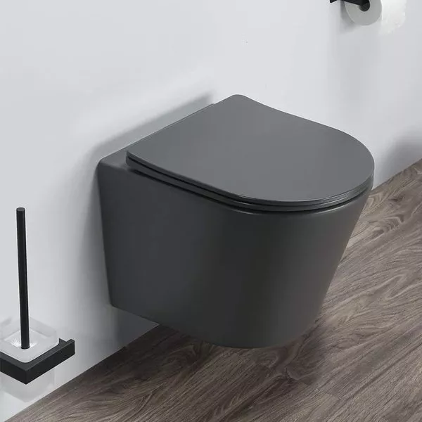 

COMFORTY. Унитаз подвесной 105MDH безободковый, сиденье дюропласт softclose тонкое, быстросъёмное (графит матовый)