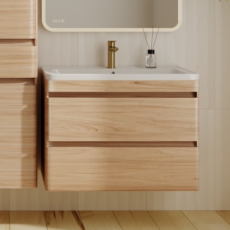 Тумба с раковиной Style Line Атлантика 80 Люкс Plus подвесная ясень перламутр 23142₽