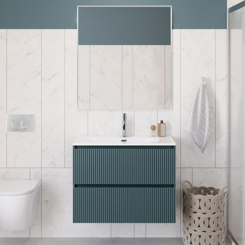 

Мебель для ванной комнаты BelBagno Uno-mini 100 подвесная, 2 ящика, матовая голубая