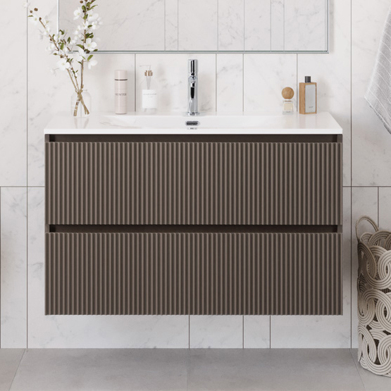 

Тумба с раковиной BelBagno Uno 100 подвесная, 2 ящика, матовая бежевая