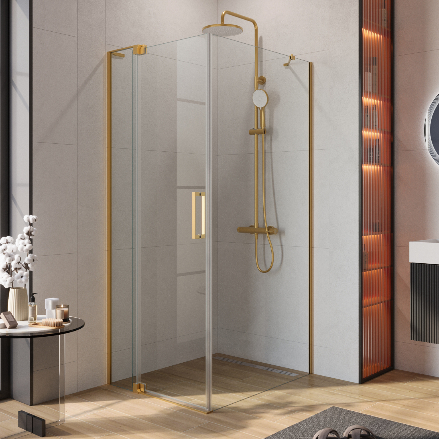 

Душевой уголок Cezares Slider AH 1 90-80/90 C BORO профиль брашированное золото, стекло прозрачное