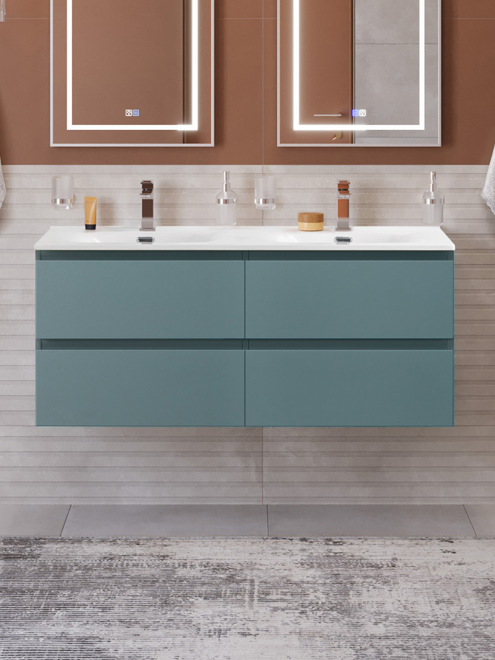 Тумба с раковиной BelBagno Kraft 120 подвесная, матовая голубая, раковина bb-8099-120-2, для двоих