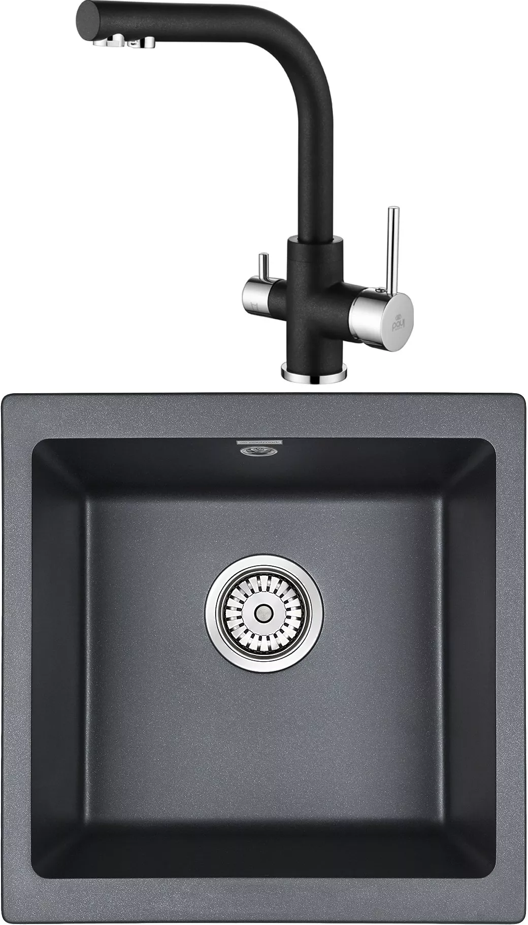 

Комплект Мойка кухонная Paulmark Brilon PM104546-BLM черный металлик + Смеситель Paulmark Essen Es213011-418 для кухонной мойки, черный металлик