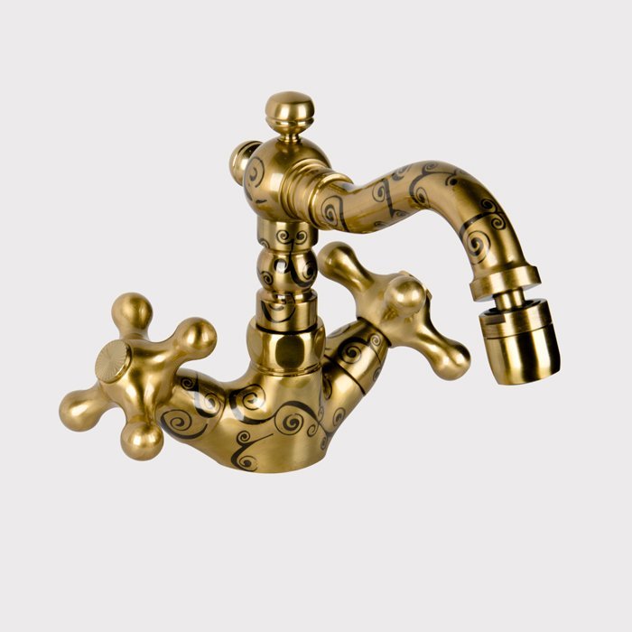 Daniel Revival Decora Смеситель для биде, с донным клапаном, античное золото/декор Spiral серый