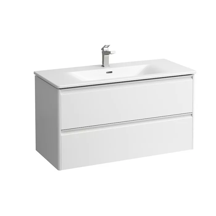 

LAUFEN PALACE Комплект мебели 1000х450х545 мм., с раковиной Slim, 2 ящика, органайзер для ящика, ручка анодированный алюминий, цвет белый глянцевый