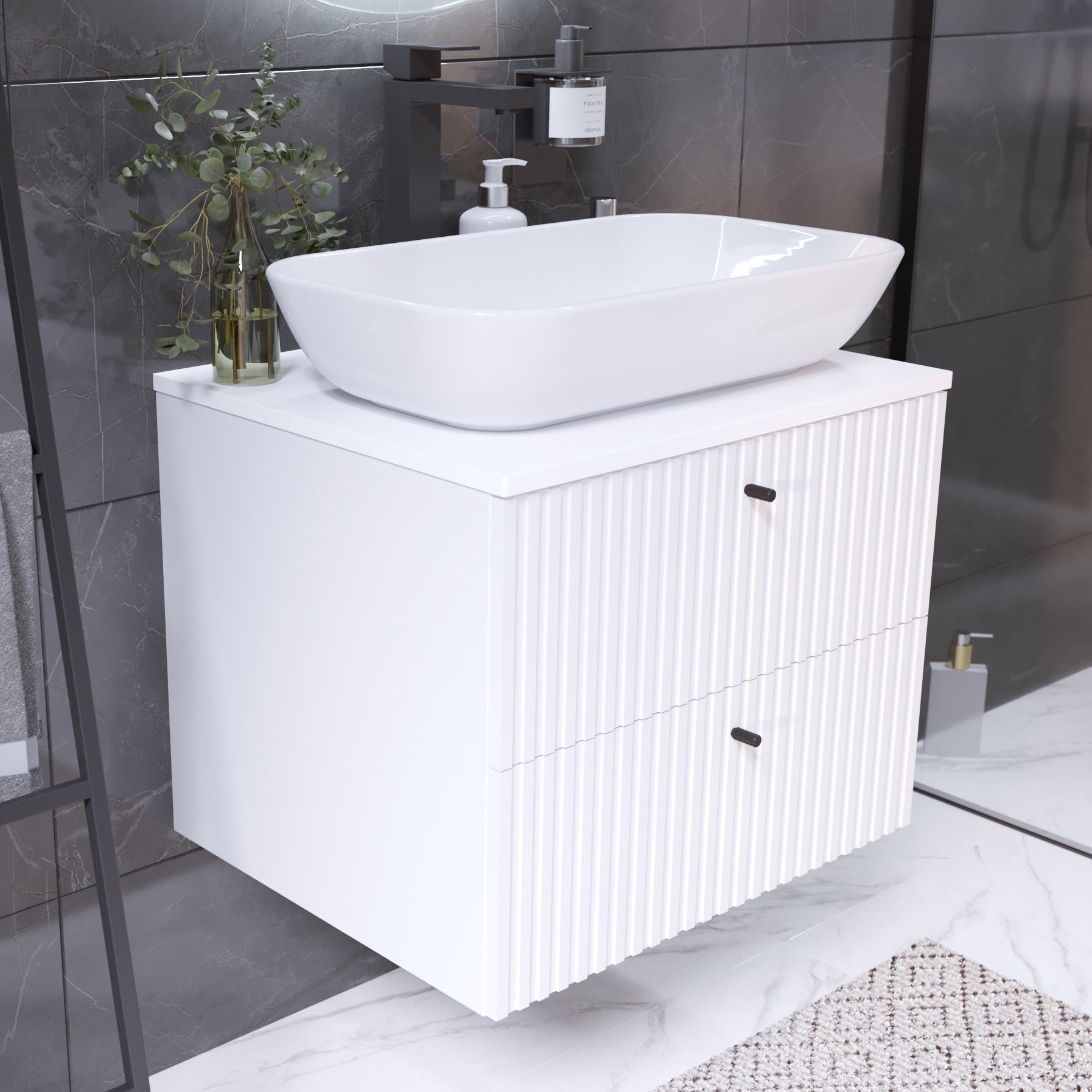 

Тумба под раковину со столешницей 1MarKa Desire 60 монолит айсберг, эмаль белая