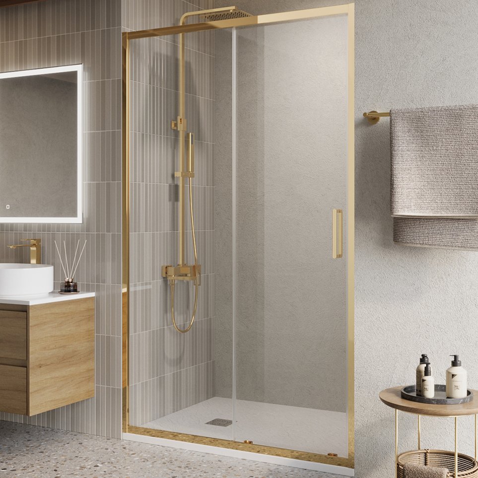 

Душевая дверь в нишу BelBagno Luce BF-1-100-C-ORO профиль золото, стекло прозрачное