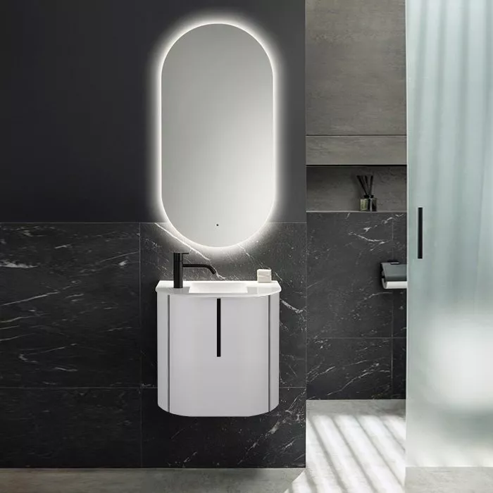 

BURGBAD LAVO 2.0 Комплект мебели 530х350х492 мм., с 1 отверстием для смес/ слева, 1 дверь, раковина белая Velvet, ручка черная, цвет белый глянцевый