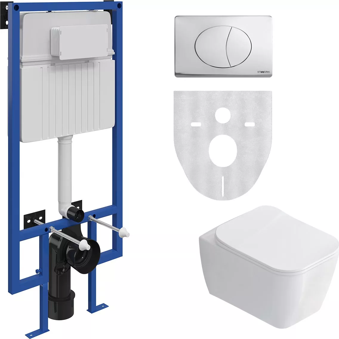 

Комплект Унитаз подвесной STWORKI Монтре SETK3204-2616 безободковый, с микролифтом + Система инсталляции для унитазов STWORKI 510162 с кнопкой смыва 230823 хром матовый