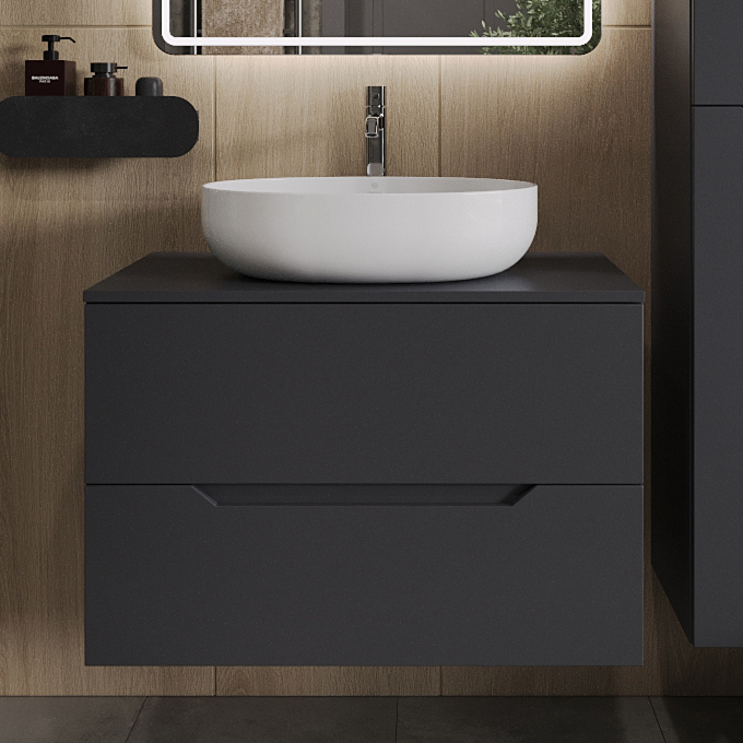 

Тумба с раковиной Orange Line 80 подвесная, 2 ящика, матовый графит с раковиной B05-520W