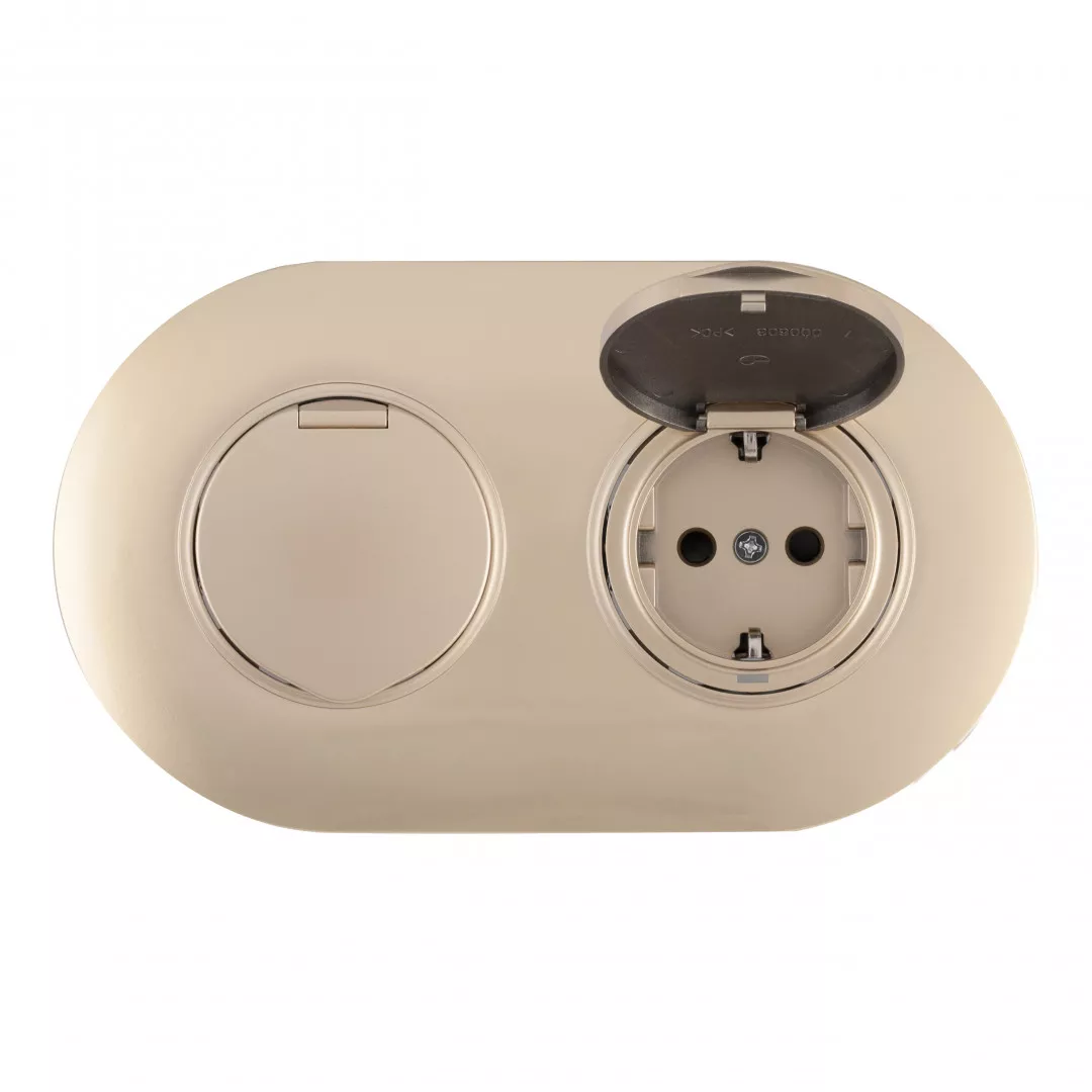 

Круглая розетка двойная (двухпостовая) с/з и шторками Arte Milano SET08-2-41-1x2 shampan