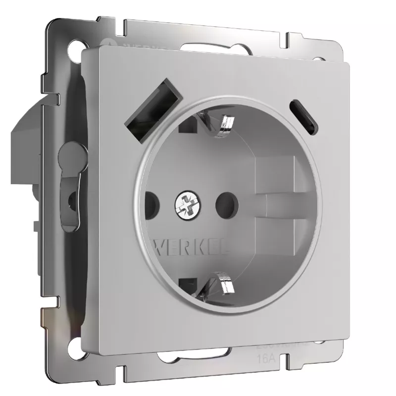 

Розетка Werkel Розетка с заземлением, шторками и USB тип A+C (серебряный) W1171706 4690389206870 a067703