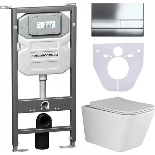 

Комплект Унитаз подвесной Ceramicanova Metric CN3007 безободковый, с микролифтом + Инсталляция Envision CN1002CH + Кнопка Flat, хром