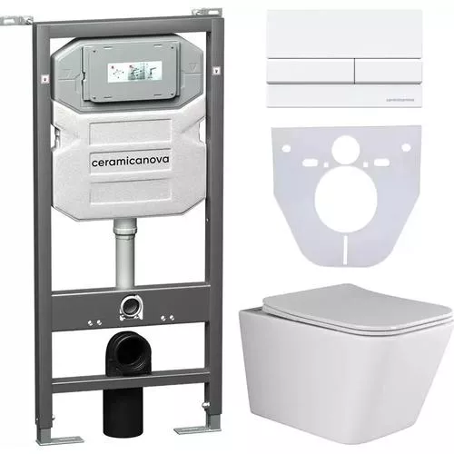 

Комплект Унитаз подвесной Ceramicanova Metric CN3007 безободковый, с микролифтом + Инсталляция Envision CN1002W + Кнопка Flat, белая