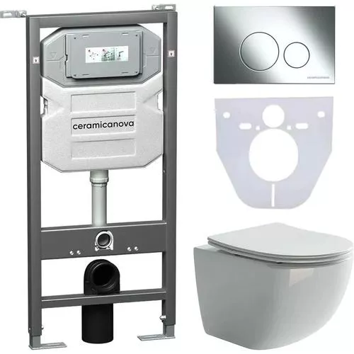 Унитазы с инсталляцией  Santehnika Room Комплект Унитаз подвесной Ceramicanova Forma CN3009 безободковый, с микролифтом + Инсталляция Envision CN1001CH + Кнопка Round, хром