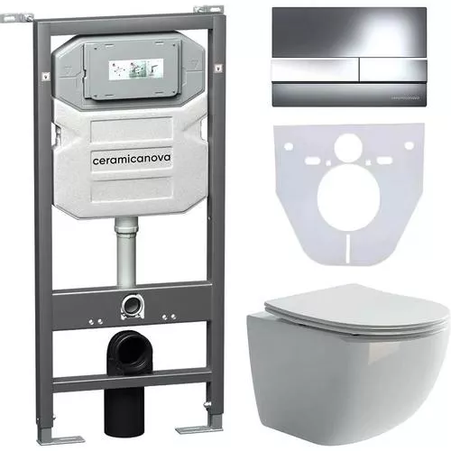 

Комплект Унитаз подвесной Ceramicanova Forma CN3009 безободковый, с микролифтом + Инсталляция Envision CN1002CH + Кнопка Flat, хром