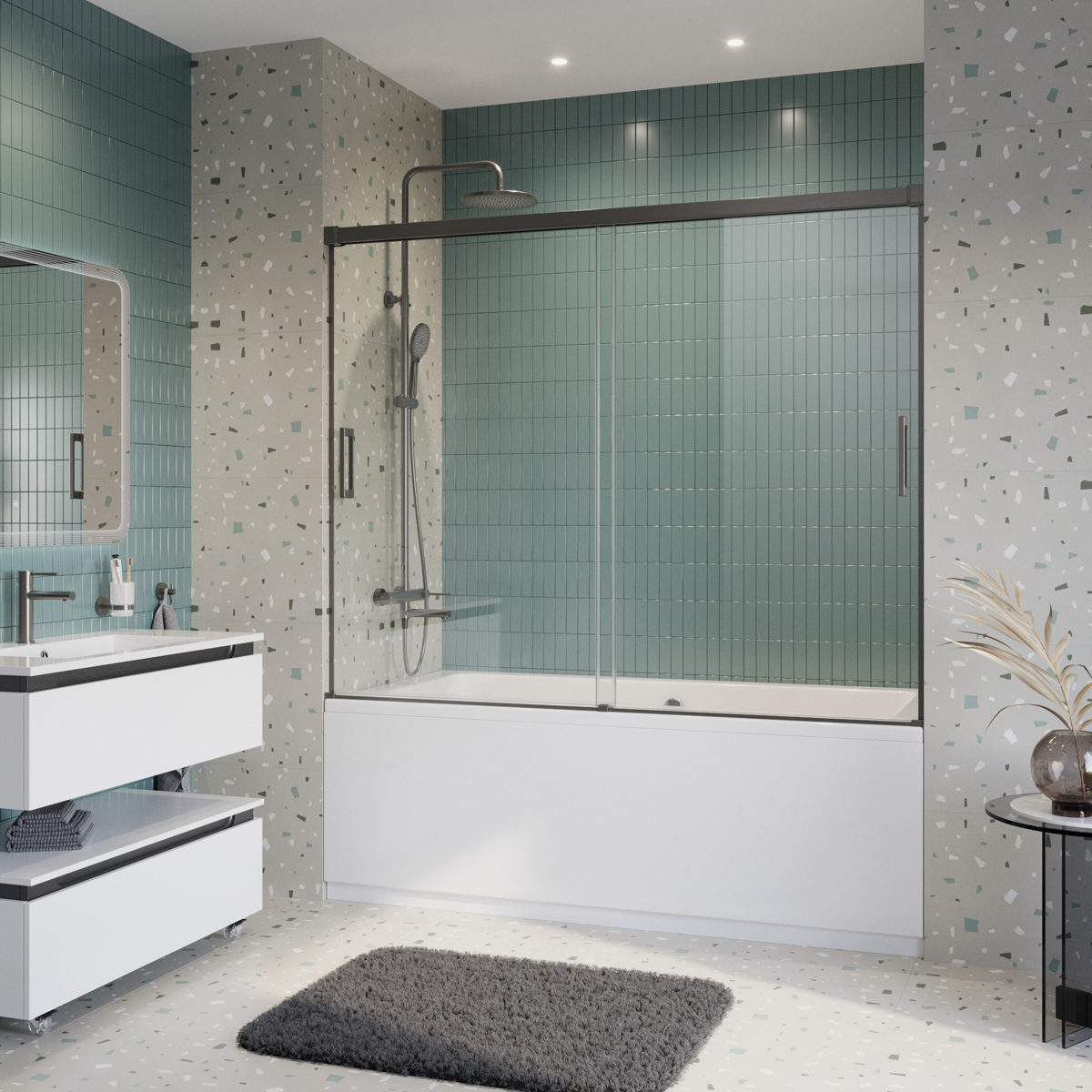 

Шторка на ванну Cezares Tandem Soft VF-2-180/145-C-GM-IV стекло прозрачное